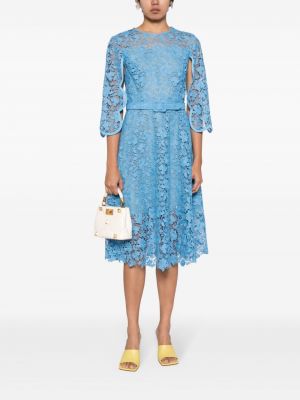 Sukienka midi w kwiatki koronkowa Oscar De La Renta niebieska