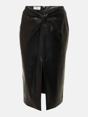 Mini falda ajustada de cuero Saint Laurent negro
