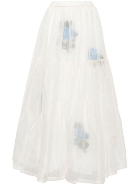Tylové květinové sukně Caroline Hu bílé