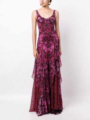 Květinové hedvábné večerní šaty s potiskem Versace