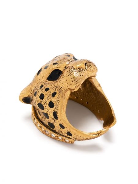 Chunky пръстен с тигров принт Roberto Cavalli златисто