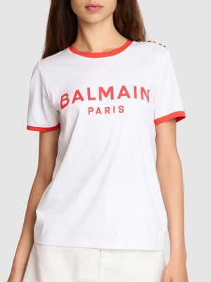 Тениска с принт от джърси Balmain бяло