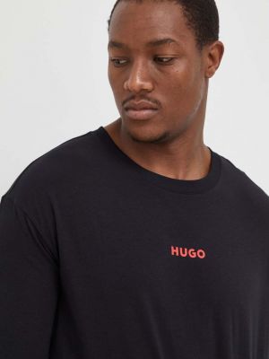 Tričko s dlouhým rukávem s potiskem s dlouhými rukávy Hugo černé