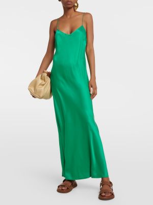 Jedwabna satynowa sukienka długa Asceno zielona