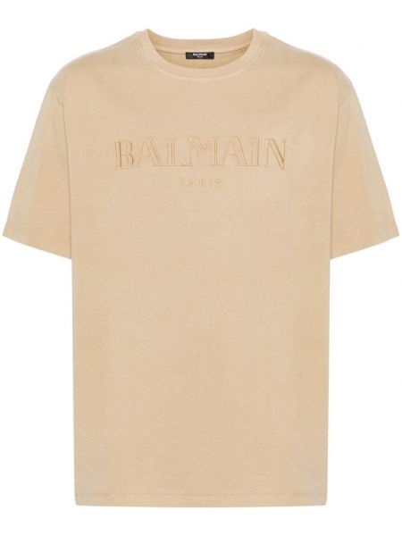 T-shirt brodé en coton Balmain beige