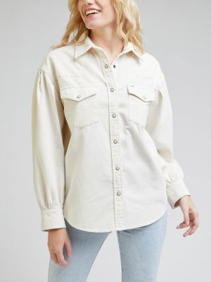 Voľná bavlnená košeľa s vreckami Lee - biela