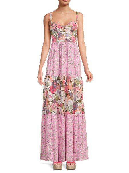 Длинное платье в цветочек с принтом Agua Bendita розовое