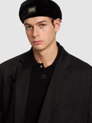 Žametna kapa iz rebrastega žameta brez pet Dolce & Gabbana črna