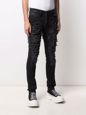 Skinny džíny s dírami se síťovinou Philipp Plein černé