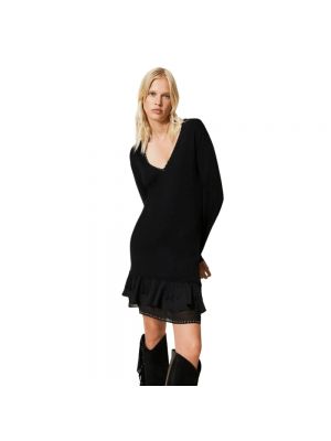 Mini vestido de lana con tachuelas Twinset negro