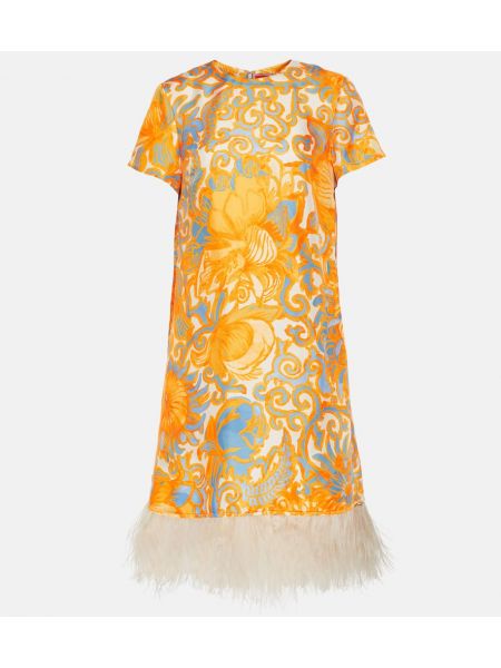 Rochie de mătase cu pene cu imagine La Doublej galben