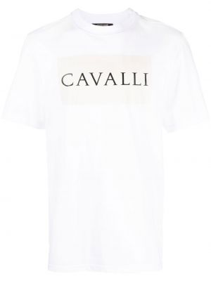 Mustriline puuvillased t-särk Roberto Cavalli valge
