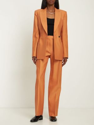 Svilena volnena ukrojena obleka Interior oranžna