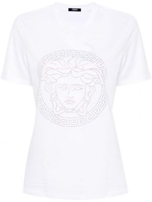 T-shirt mit kristallen Versace weiß