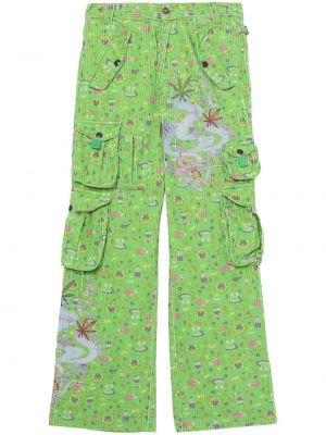 Карго панталони от рипсено кадифе с принт Erl зелено