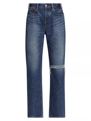 Прямые джинсы с высокой талией с потертостями Moussy Vintage синие