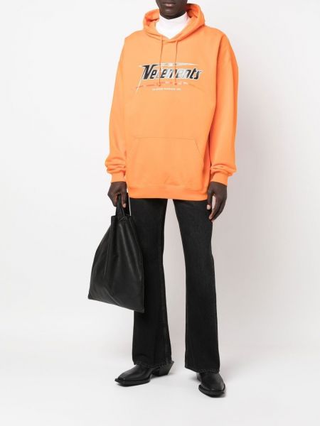 Bluza z kapturem z nadrukiem oversize Vetements pomarańczowa