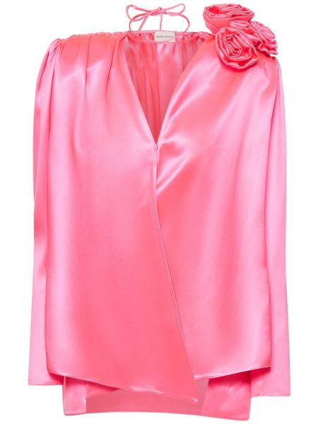 Bluză din satin de mătase cu model floral Magda Butrym roz