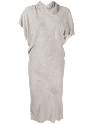 Drapované asymetrické sametové midi šaty Rick Owens šedé