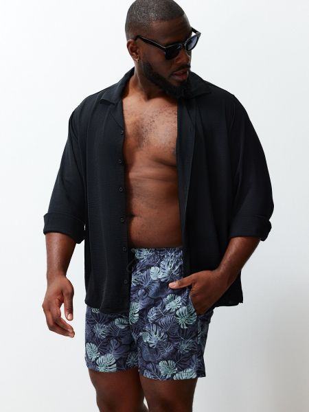 Plážové látkové šortky s tropickým vzorem Trendyol khaki