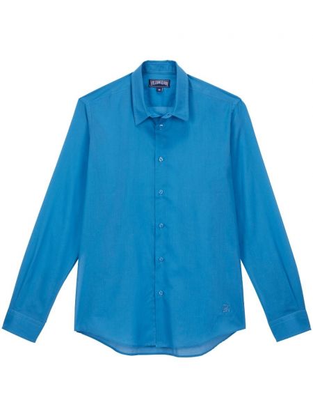 Haftowana długa koszula bawełniana Vilebrequin niebieska