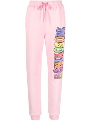 Spodnie sportowe bawełniane z nadrukiem Moschino Jeans różowe