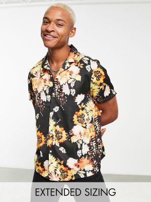 Атласная рубашка в цветочек с принтом Asos черная