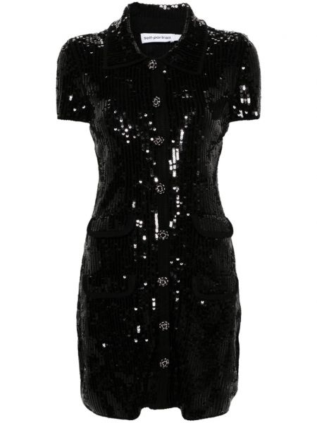 Pletené koktejlové šaty s flitry Self-portrait černé