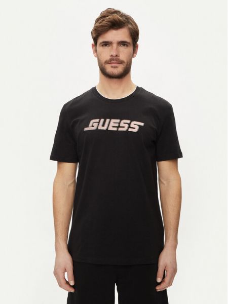 Koszulka bawełniana z nadrukiem Guess czarna