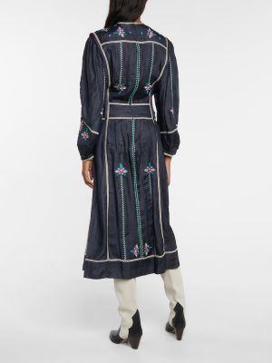 Hedvábné midi šaty s výšivkou Isabel Marant černé