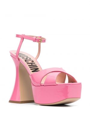 Lakoti dabīgās ādas sandales ar platformu Moschino rozā