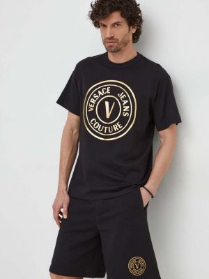 Бавовняна футболка з принтом Versace Jeans Couture чорна