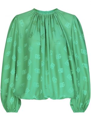 Копринена блуза с принт Dolce & Gabbana зелено