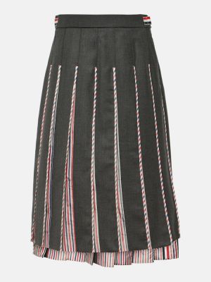 Plisované pruhované vlněné midi sukně Thom Browne šedé