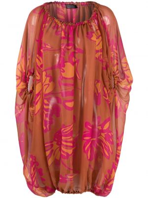 Květinové hedvábné mini šaty s krátkými rukávy Gianluca Capannolo - oranžová