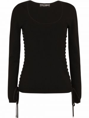 Čipkovaný šnurovací priliehavý sveter Dolce & Gabbana čierna