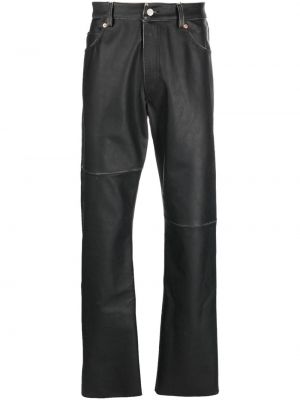 Usnjene ravne hlače Mm6 Maison Margiela črna