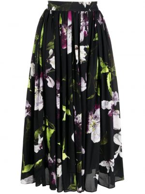 Plisované květinové midi sukně s potiskem Erdem černé