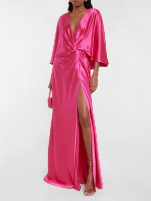 Drapované saténové dlouhé šaty Monique Lhuillier růžové