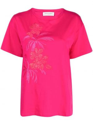 Памучна тениска на цветя с дантела Ermanno Firenze розово