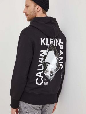 Bavlněná mikina s kapucí s potiskem Calvin Klein Jeans černá