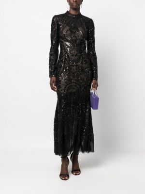 Midi šaty s flitry s paisley potiskem Self-portrait černé