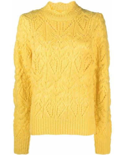 Vlněné dlouhý svetr s dlouhými rukávy s kulatým výstřihem Isabel Marant Etoile - žlutá