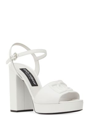 Кожени сандали с ток с висок ток Dolce & Gabbana бяло