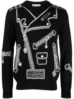 Вълнен пуловер с принт Moschino черно