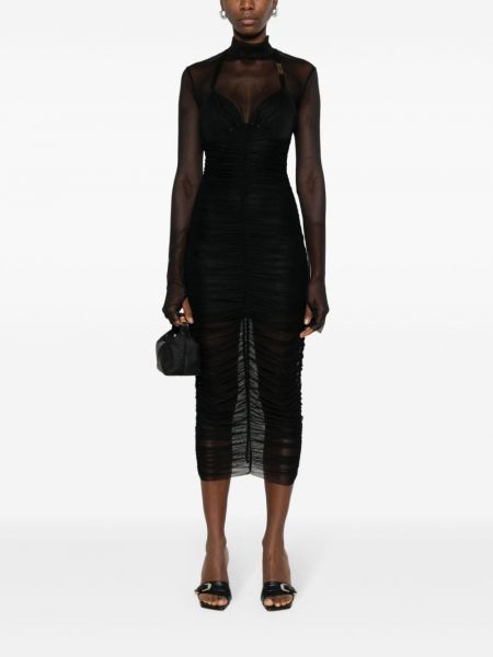 Tīkliņa midi kleita Versace Jeans Couture melns