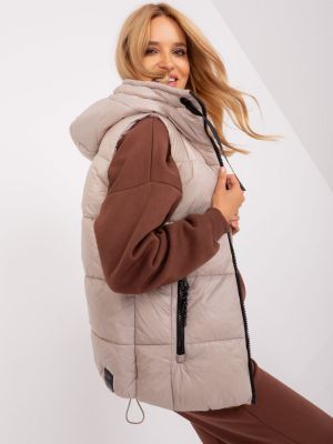 Péřová vesta s kapucí Fashionhunters béžová