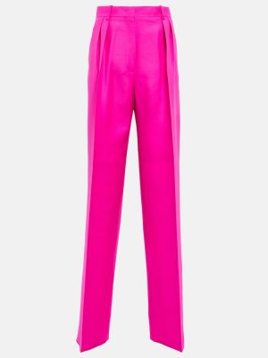 Μεταξωτό μάλλινο παντελόνι με ίσιο πόδι Valentino ροζ