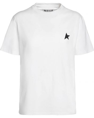 Zvaigznes kokvilnas t-krekls džersija Golden Goose balts