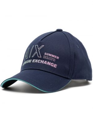 Памучна шапка с козирки с принт Armani Exchange синьо